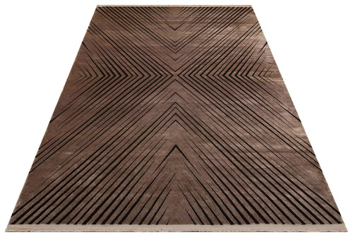 Machine Made Area Rug - Anthracite Zigzag Flatweave Carpet with Anti Slip
