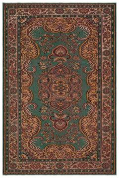 Atina Green Classic Wool Handmade Area Rug 6'0" x 9'3"