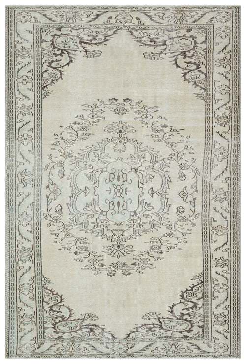 Atina Beige Vintage Wool Handmade Area Rug 6'2" x 9'2"