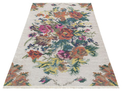 Orange White Kilim – Floral Patterned Rug | Washable Non Slip Soft Texture Carpet