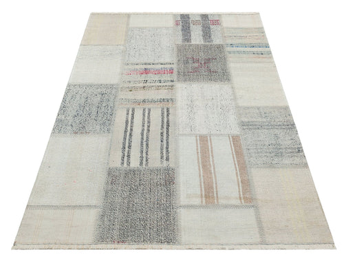 Patchwork Area Rug – Machine Made Grey Kilim Rug with Soft Texture Carpet