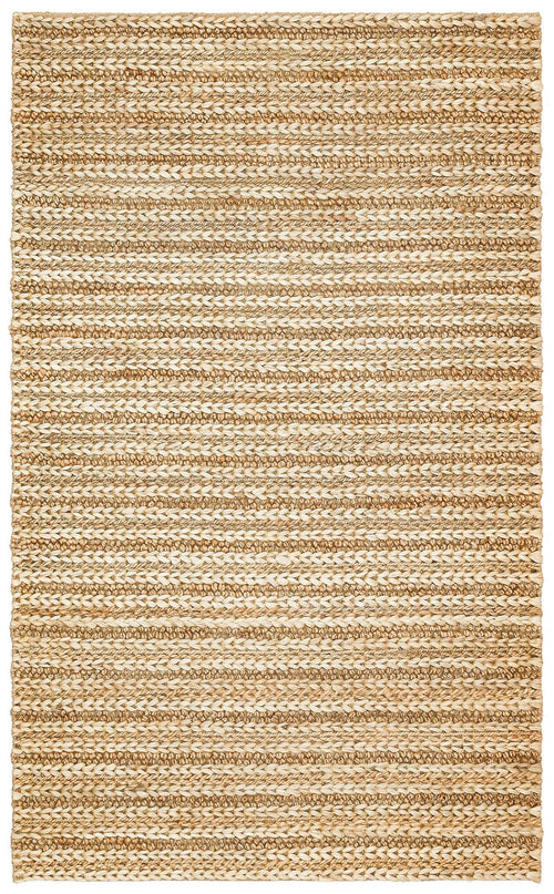 Beige Jute Rug - Hand Woven Natural Fiber Striped Area Rug for Living Room