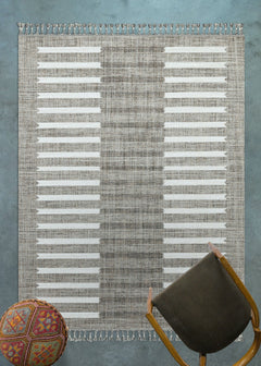 Machine Made Area Rug - Grey White Striped Cotton Yarn Carpet for Living Room