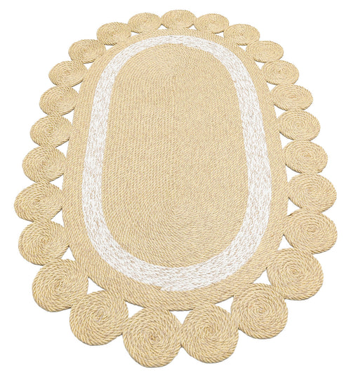 Modern Jute Rug - Beige Oval Knit Rug | Eco Friendly, Dust Free Carpet
