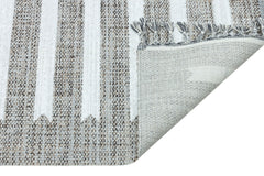 Machine Made Area Rug - Grey White Striped Cotton Yarn Carpet for Living Room