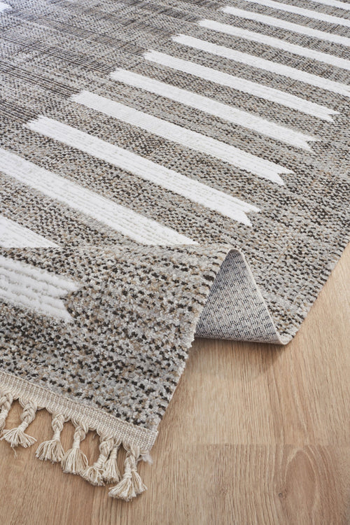 Machine Made Area Rug - Grey White Striped Cotton Yarn Carpet for Living Room