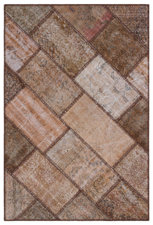 Iskece Brown Vintage Wool Handmade Area Rug 4'0" x 5'11"