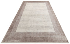 Machine Made Area Rug - Beige Bordered Flatweave Carpet for Living Room