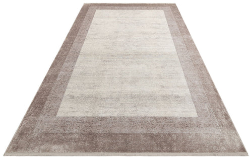 Machine Made Area Rug - Beige Bordered Flatweave Carpet for Living Room