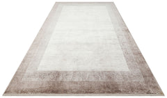Machine Made Area Rug - Beige Bordered Flatweave Carpet for Living Room