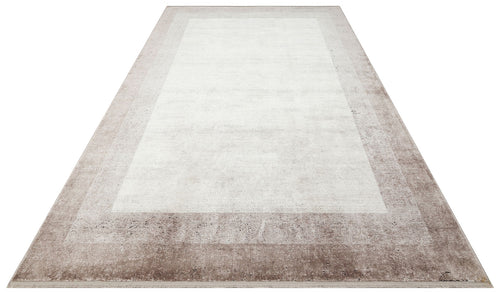 Machine Made Area Rug - Beige Bordered Flatweave Carpet for Living Room