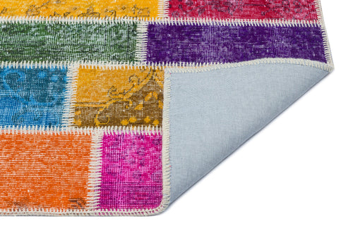 Iskece 29556 Beige Patchwork Wool Handmade Area Rug 3'8" x 7'10"