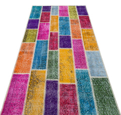 Iskece 29556 Beige Patchwork Wool Handmade Area Rug 3'8" x 7'10"