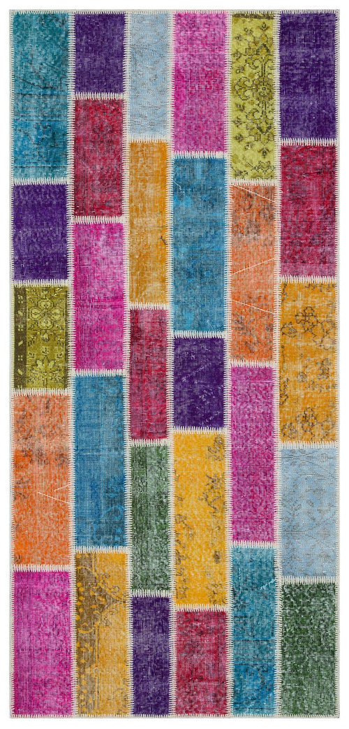 Iskece 29556 Beige Patchwork Wool Handmade Area Rug 3'8" x 7'10"