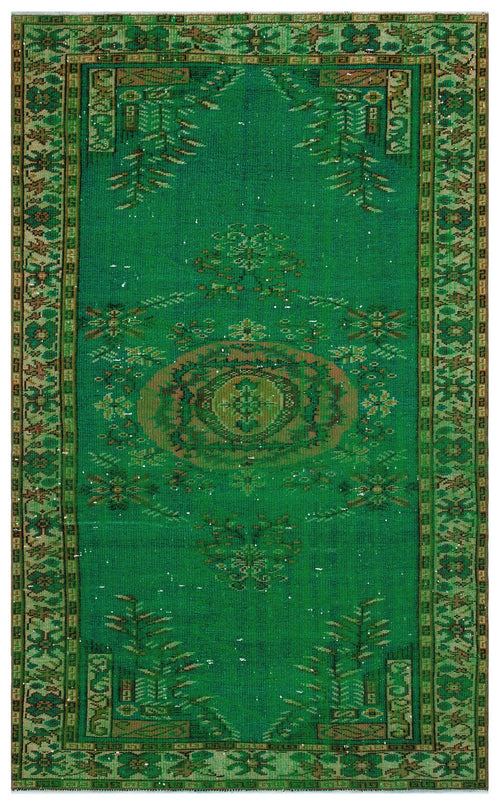 Atina Green Vintage Wool Handmade Area Rug 5'1" x 8'2"