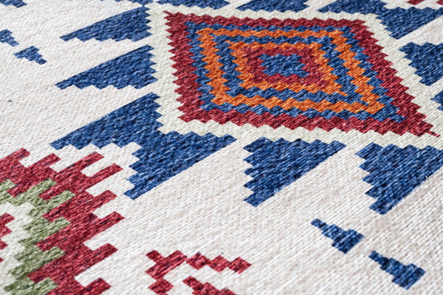 Blue Cotton Area Rug - Digital Print Chenille Carpet | Stylish Washable Floor Mat