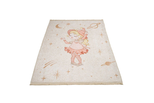 Kids Cotton Rug – White Chenille Digital Print Carpet for Playroom Comfort