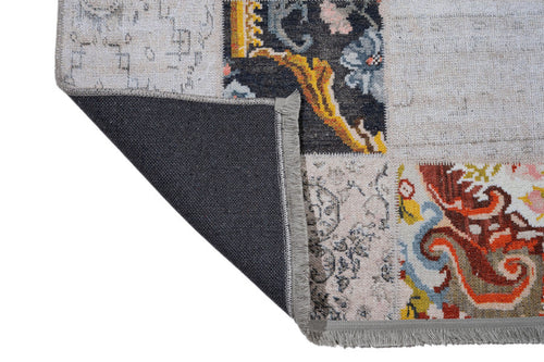 Patchwork Area Rug - White Cotton Chenille Carpet With Digital Print Design