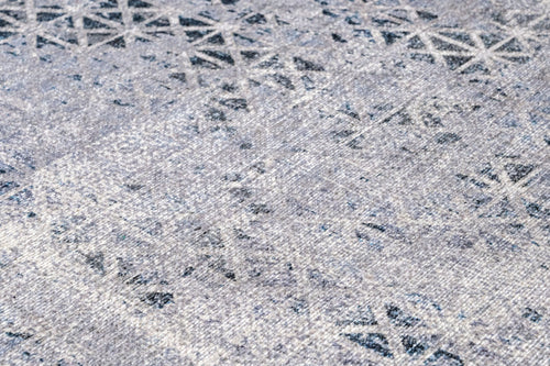 Geometric Area Rug - Grey Cotton Chenille Digital Print Carpet by Pia Monte