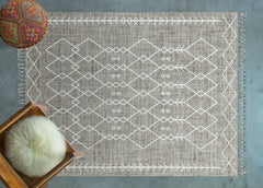 Machine Made Area Rug – Cream Geometric Cotton Yarn Carpet for Living Room