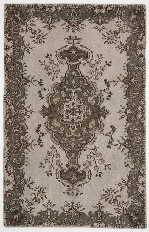 Atina Beige Vintage Wool Handmade Area Rug 3'11" x 6'3"