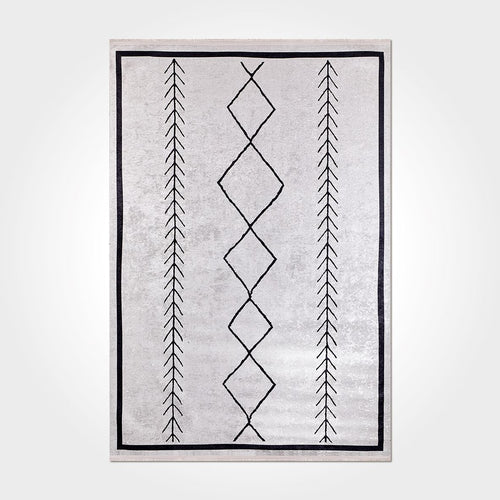 Geometric Area Rug – Washable Non Slip Chenille Cotton Rug With Grey Modern Design
