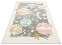 Kids Galaxy Rug – Non Slip Flatweave Grey Carpet With Soft Pile for Playroom