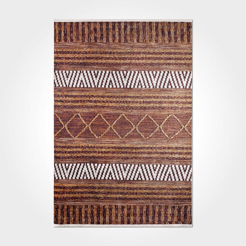 Digital Print Area Rug - Washable Non Slip Geometric Chenille Cotton Rug