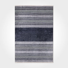 Striped Chenille Area Rug - Washable Non Slip Anthracite Flatweave Carpet