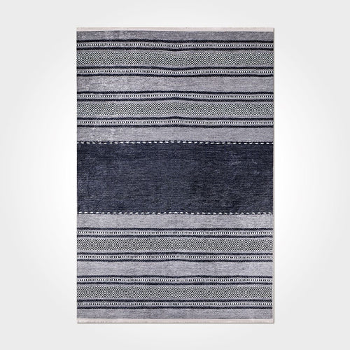 Striped Chenille Area Rug - Washable Non Slip Anthracite Flatweave Carpet