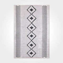 Geometric Area Rug – Washable Non Slip Chenille Cotton Carpet with Grey Design