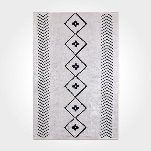 Geometric Area Rug – Washable Non Slip Chenille Cotton Carpet with Grey Design