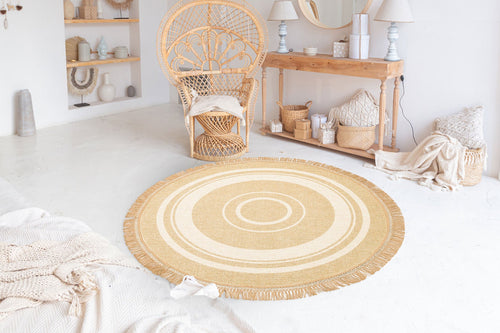 Cream Striped Wool Rug – Machine Made Area Rug | Non Slip, Soft Texture Carpet
