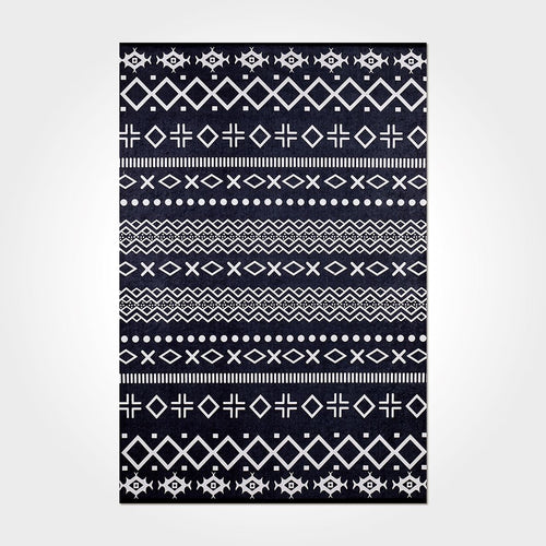 Black Geometric Area Rug – Washable Non Slip Chenille Cotton Carpet for Living Room