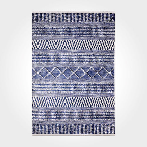 Daniella Blue Geometric Chenille and Cotton Digital Print Area Rug
