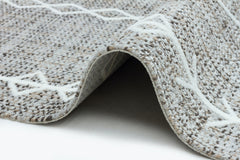 Machine Made Area Rug – Cream Geometric Cotton Yarn Carpet for Living Room