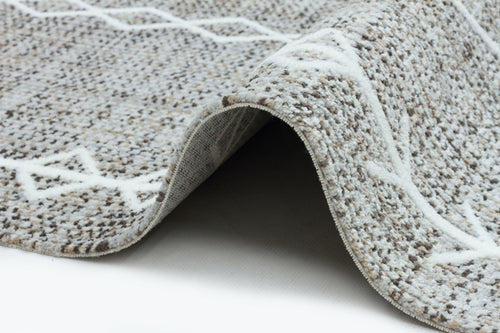 Machine Made Area Rug – Cream Geometric Cotton Yarn Carpet for Living Room