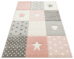 Kids Geometric Rug – Grey Figured Flatweave Non Slip Children Area Rug