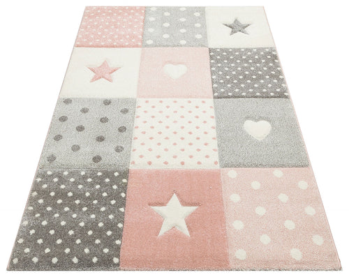 Kids Geometric Rug – Grey Figured Flatweave Non Slip Children Area Rug