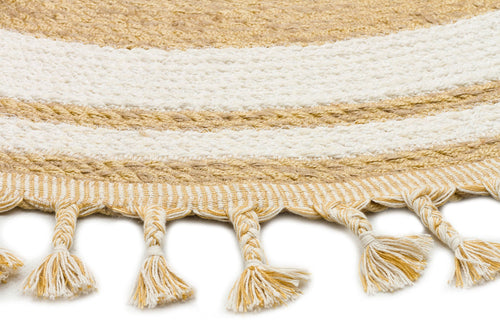 Round Jute Rug – Modern Beige Cotton Flatweave Eco Friendly Carpet