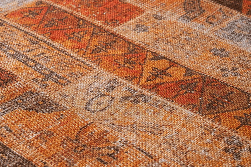 Orange Patchwork Area Rug - Cotton Chenille Digital Print Carpet for Living Room