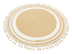 Round Jute Rug – Modern Beige Cotton Flatweave Eco Friendly Carpet