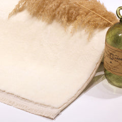 Modern Chenille Carpet - Cream Area Rug | Washable Non Slip Polyester Cotton Yarn