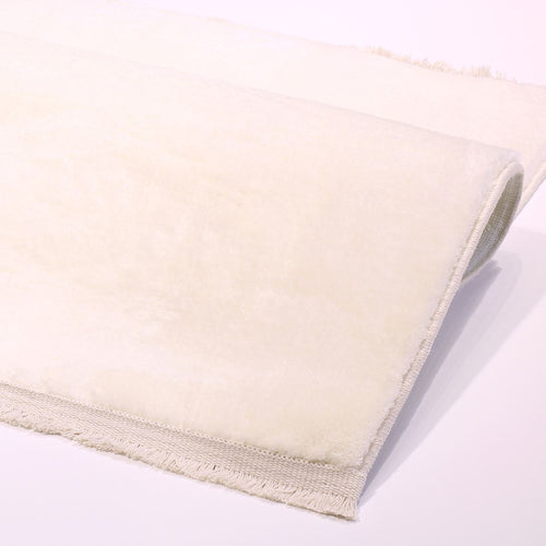 Modern Chenille Carpet - Cream Area Rug | Washable Non Slip Polyester Cotton Yarn