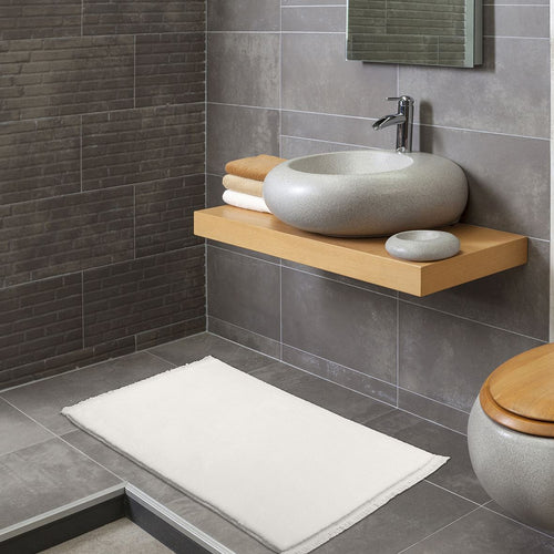 Modern Chenille Carpet - Cream Area Rug | Washable Non Slip Polyester Cotton Yarn