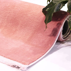 Pink Modern Area Rug – Washable Non Slip Chenille Cotton Rug 20mm Pile