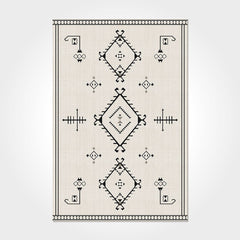 Digital Print Area Rug - Cream Geometric Chenille Cotton Washable Non Slip Carpet