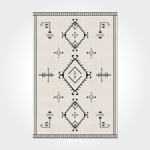 Digital Print Area Rug - Cream Geometric Chenille Cotton Washable Non Slip Carpet