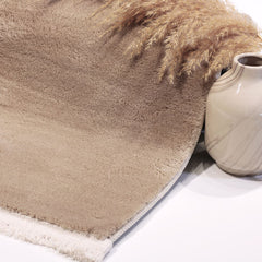Modern Chenille Area Rug - Washable Non Slip Light Brown 20mm Pile Carpet