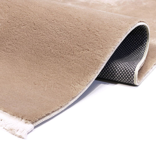 Modern Chenille Area Rug - Washable Non Slip Light Brown 20mm Pile Carpet